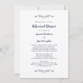 Elegant Blue & White Chic Wedding Rehearsal Dinner Kaart