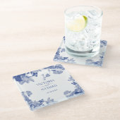 Elegant Blue White Chinoiserie Chic Floral Wedding Glazen Onderzetter (Schuin)