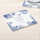 Elegant Blue White Chinoiserie Chis Floral Wedding Kartonnen Onderzetters (Schuin)