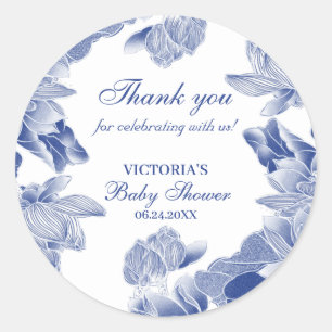 Elegant Blue White Chinoiserie Dank je wel Ronde Sticker