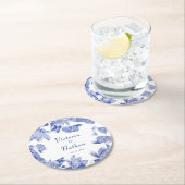 Elegant Blue White Chinoiserie Floral Wedding Ronde Kartonnen Onderzetter (Insitu)