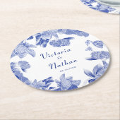 Elegant Blue White Chinoiserie Floral Wedding Ronde Kartonnen Onderzetter (Gebogen)