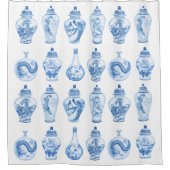 Elegant Blue White Chinoiserie Ginger Jars Pattern Douchegordijn (Voorkant)