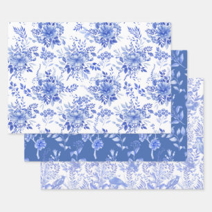 Elegant Blue White Chinoiserie Inpakpapier Vel