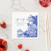 Elegant Blue White Chinoiserie Mr. en Mrs Wedding Servet (Insitu)