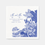 Elegant Blue White Chinoiserie Mr. en Mrs Wedding Servet (Voorkant)