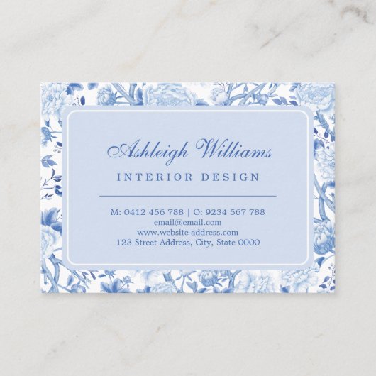 Elegant Blue White Chinoiserie Visitekaartje (Voorkant)