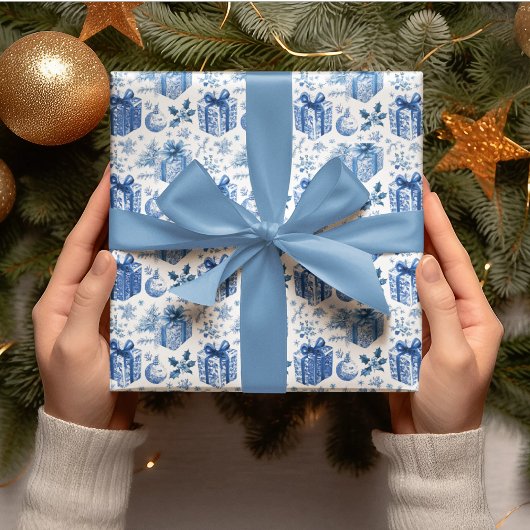 Elegant Blue & White Christmas Gift Wrapping Paper Cadeaupapier