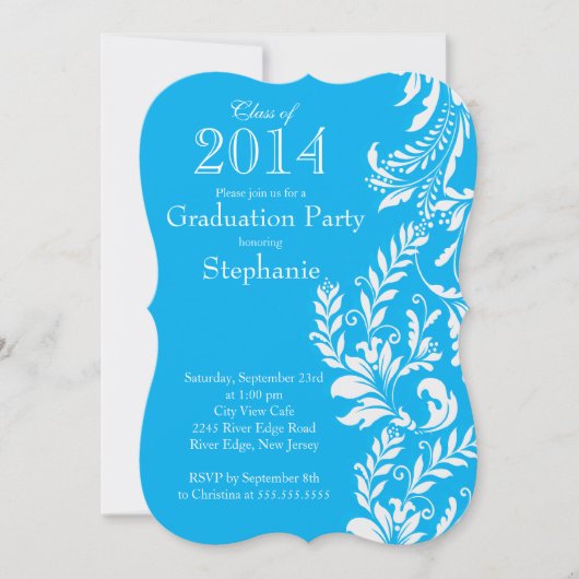 Elegant Blue White Class of 2014 Graduation Party Kaart (Voorkant)