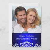Elegant Blue & White Damask Engagement Party Kaart (Voorkant)