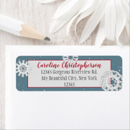 Elegant Blue White Dog Cat Snowflake Kerstmis Etiket