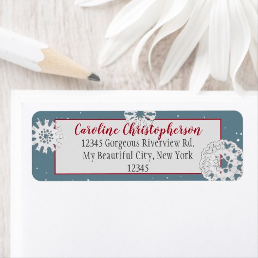 Elegant Blue White Dog Cat Snowflake Kerstmis Etiket (Insitu)