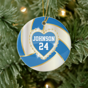 Elegant Blue, White en Gold Volleyball Keramisch Ornament
