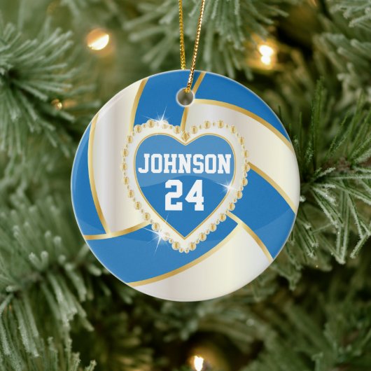 Elegant Blue, White en Gold Volleyball Keramisch Ornament (Boom)
