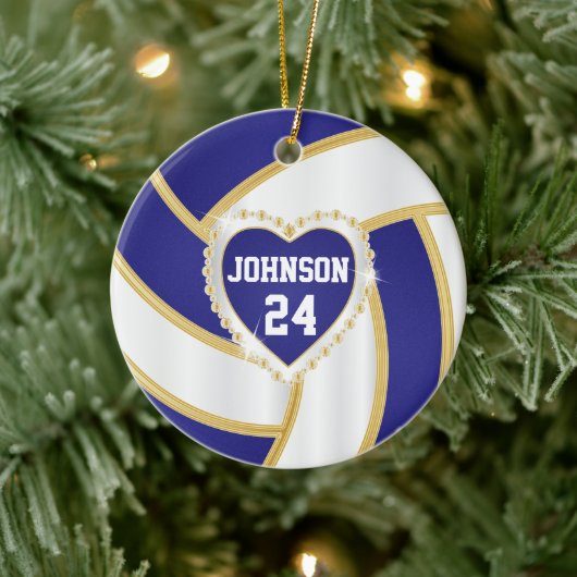 Elegant Blue, White en Gold Volleyball Keramisch Ornament (Boom)