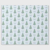 Elegant Blue & White Feestdagen Tree Merry Kerstmi Cadeaupapier (Vlak)