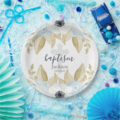 Elegant Blue & White Floral Cross Baby Baptisme Papieren Bordje (Feest)