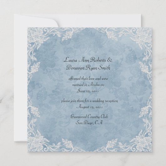 Elegant Blue White Floral Damask Post Wedding Kaart (Voorkant)
