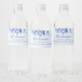 Elegant Blue White Floral Lotus Welcome Wedding Waterfles Etiket (Flessen)