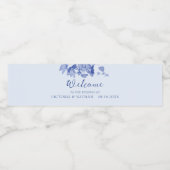 Elegant Blue White Floral Lotus Welcome Wedding Waterfles Etiket (Enkel label)