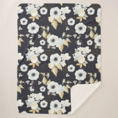 Elegant Blue & White Floral Pattern Sherpa Deken (Voorkant)