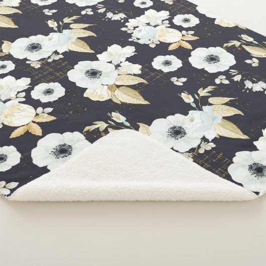 Elegant Blue & White Floral Pattern Sherpa Deken (3/4)