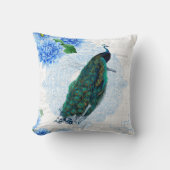Elegant Blue & White Floral Peacock Kussen (Voorkant)