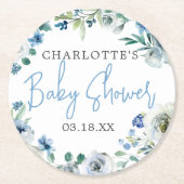 Elegant Blue White Floral Spring Boy Baby shower Ronde Kartonnen Onderzetter (Voorkant)