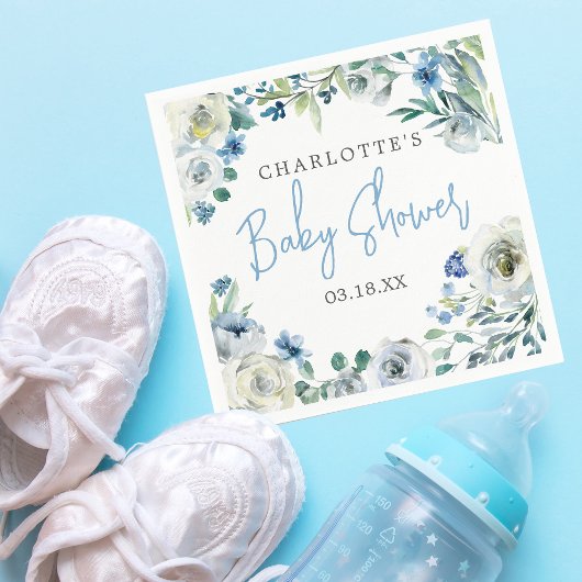 Elegant Blue White Floral Spring Boy Baby shower Servet