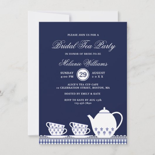 Elegant Blue White Floral Tea Party Vrijgezellenfe Kaart (Voorkant)