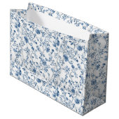 Elegant Blue & White Floral Toile Botanical Groot Cadeauzakje (Voorkant Gekanteld)