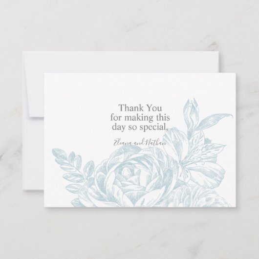Elegant Blue White Floral Wedding Bedankkaart (Voorkant)