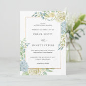 Elegant Blue White Floral Wedding Kaart (Staand voorkant)