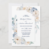 Elegant Blue White Floral Wedding Kaart (Voorkant)