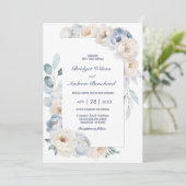 Elegant Blue White Floral Wedding Kaart (Staand voorkant)