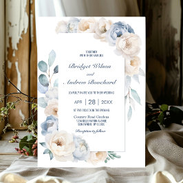 Elegant Blue White Floral Wedding Kaart