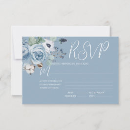 Elegant Blue & White Floral Wedding RSVP Kaart