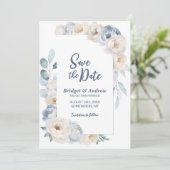 Elegant Blue White Floral Wedding Save The Date (Staand voorkant)
