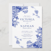 Elegant Blue White Flower Chinoiserie Chic Wedding Kaart (Voorkant)