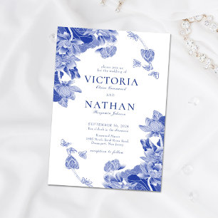 Elegant Blue White Flower Chinoiserie Chic Wedding Magnetische Uitnodiging