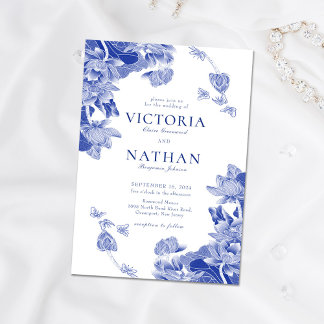 Elegant Blue White Flower Chinoiserie Chic Wedding Magnetische Uitnodiging