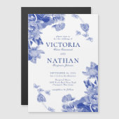 Elegant Blue White Flower Chinoiserie Chic Wedding Magnetische Uitnodiging (Voorkant / Achterkant)