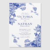 Elegant Blue White Flower Chinoiserie Chic Wedding Magnetische Uitnodiging (Voorkant)