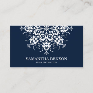 Elegant Blue & White Flower Logo Yoga Visitekaartje