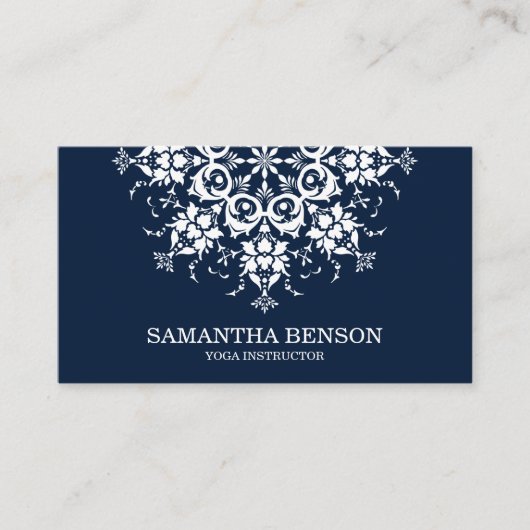 Elegant Blue & White Flower Logo Yoga Visitekaartje (Voorkant)