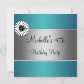 Elegant Blue White Flower Silver 40th Birthday Kaart (Voorkant)