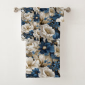 Elegant blue white flowers chic modern bath towel bad handdoek (Insitu)