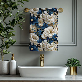 Elegant blue white flowers chic modern bath towel  bad handdoek