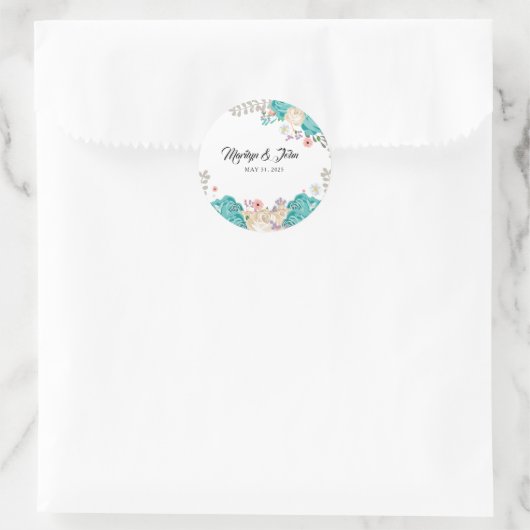 Elegant Blue White Flowers Weddenschap Romantic Ronde Sticker (Tas)