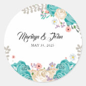 Elegant Blue White Flowers Weddenschap Romantic Ronde Sticker (Voorkant)